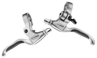 Тормозные ручки Tektro CL530-TS (для GripShift)+CL535-RT (для GripShift/RapidFire), со звонком (Сере