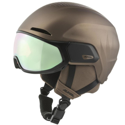 Горнолыжный шлем с визором Alpina SML Oro QV Mips Sepia Metallic/Cobalt Green S2-3