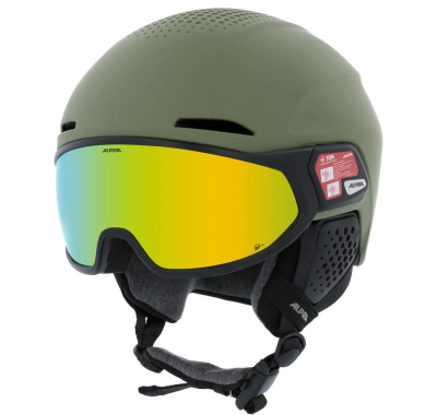 Горнолыжный шлем с визором Alpina Alto Q-Lite Black Matt  (Gold Mirror)